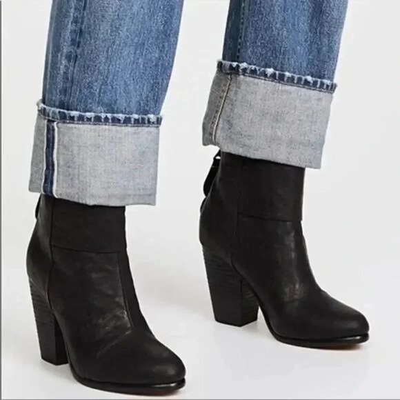 Rag & Bone Black Newbury Leather Ankle Heeled Booties 37.5 / 7.5 - Picture 1 of 7